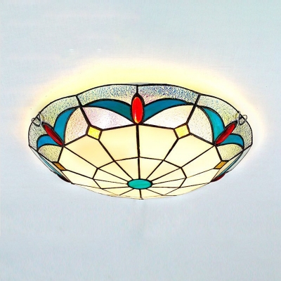 Living Room Circle Flush Mount Light 3 Lights Vintage Style Stained Glass Ceiling Light