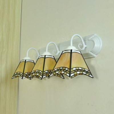 Mediterranean Style Cone Wall Sconce Glass 3 Lights Beige/Blue/Sky Blue Wall Lamp for Living Room