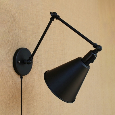 Metal Cone Shade Sconce Light 1 Light Simple Style Adjustable Wall Lamp for Kitchen Living Room