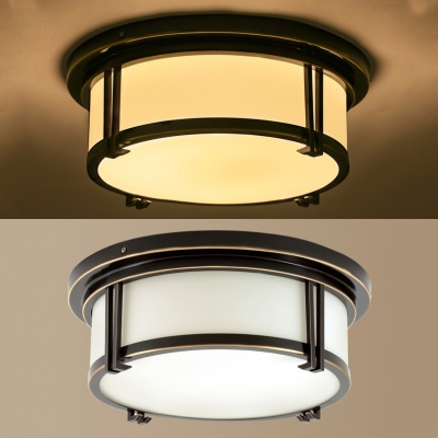 Office Drum Flush Mount Light Metal Elegant Style Brass/Black Ceiling Lamp in White/Warm