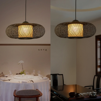 Oval LED Ceiling Light Single Light Bamboo Antique Pendant Light for Living Room Dining Room