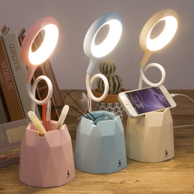 Pen Holder Design LED Desk Light Mobile Charger/Plug In Reading Light with Flexible Gooseneck for Bedroom