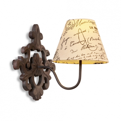 Rustic Style Tapered Shade Wall Lighting Metal and Fabric 1 Light Wall Sconce for Living Room Restaurant