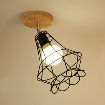 Singe Light Caged Semi Flush Light Vintage Style Rotatable Ceiling Light for Foyer