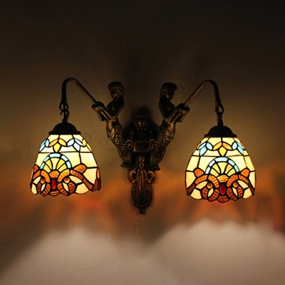 Stained Glass Wall Light Bedroom 2 Lights Victoria/Dragonfly Wall Sconce with Mermaid