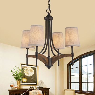 Tapered Shade/Candle Chandelier Dining Room Metal 4 Lights Vintage Style Hanging Light in Black
