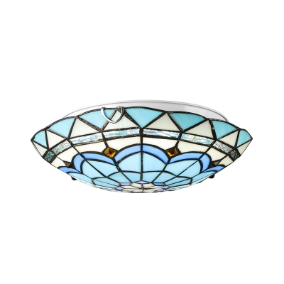 Tiffany Style Dome Flush Ceiling Light Stained Glass 1 Light Ceiling Light for Hotel