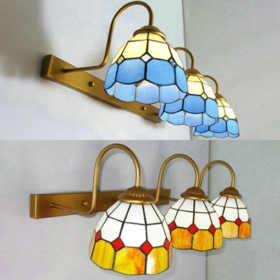 Tiffany Style Dome Sconce Light Stained Glass 3 Lights Blue/Yellow Wall Light for Dining Room