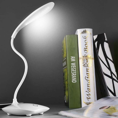 Touch Sensor White Desk Lamp Dimmable Flexible Gooseneck Study Light with USB Charging Port