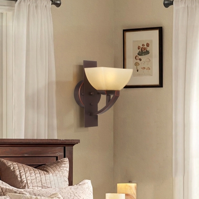 Traditional Up Lighting Wall Light 1 Light Frosted Glass Metal Sconce Light with White Shade for Dining Room