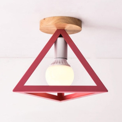 Triangle Semi Flush Mount Modern Metal 1 Light Ceiling Light for Bedroom in Black/Green/Red/Yellow