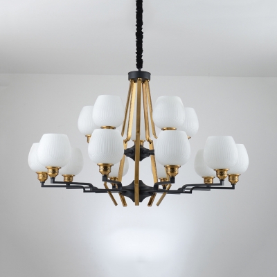Up Lighting Living Room Chandelier Open Glass Metal 6/8/15 Lights Antique Pendant Light with White Shade
