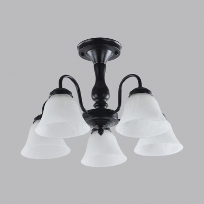 Vintage Style Bell Semi Flush Mount Light 3/5 Lights Metal Ceiling Light in Black for Bedroom