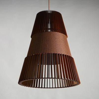 Vintage Style Flared LED Light Fixture Bamboo Single Light Brown Pendant Lighting for Coffee Shop