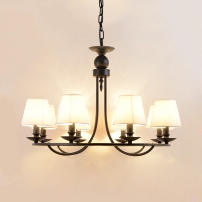 Vintage Style Tapered Shade Chandelier Metal Linen 8/10 Lights Black Pendant Light for Living Room