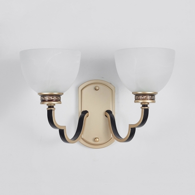 White Bowl Shade Sconce Light 1/2 Lights Antique Style Frosted Glass Metal Wall Sconce for Restaurant