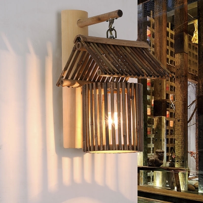Bamboo Lodge Hanging Wall Sconce for Restaurant Cafe bar Rustic Style 1 Light Wall Lamp in Brown