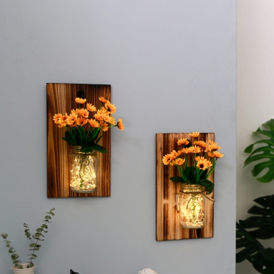Beautiful String Light Wood and Glass Wall String Light with Jar and White/Yellow/Orange Flower