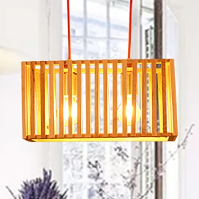 Rectangular Dining Room Pendant Light Fixture Bamboo 1/2-Light Cottage Style Hanging Lamp in Beige