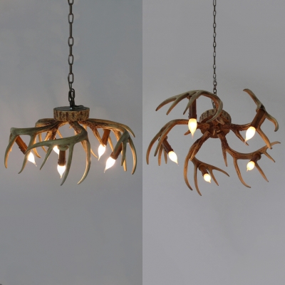 6 Lights Antlers Decoration Chandelier Antique Style Resin Ceiling Light for Dining Room Restaurant