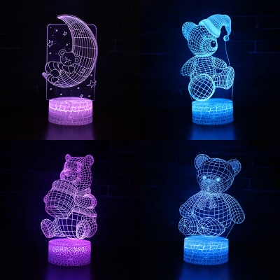 7 Color Changing LED Night Light with Touch Sensor Girl Bedroom Gift Bear Pattern 3D Optical Night Lamp