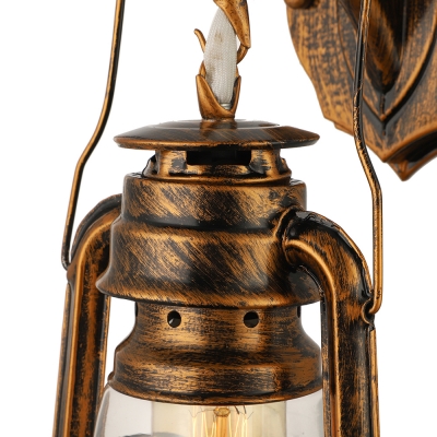 Antique Copper Lantern Sconce Light with Glass Shade Nautical Style Single Light Wall Lamp for Courtyard