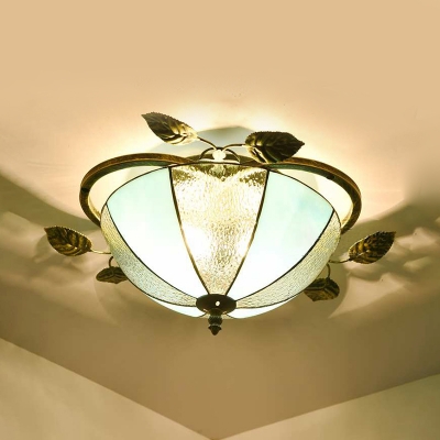 Antique Domed Flush Mount Light 2 Lights Clear/Blue Glass Ceiling Light for Bedroom