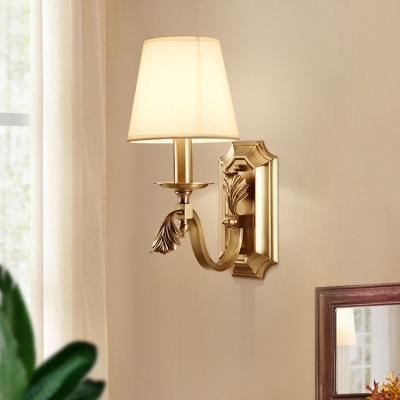 Antique Style Brass Wall Light Tapered Shade 1 Light Fabric Metal Sconce Light for Bedroom
