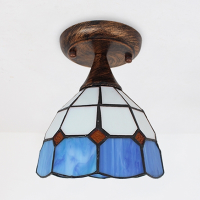Antique Style Flush Ceiling Light Dome 1 Light Stained Glass Light Fixture for Kitchen
