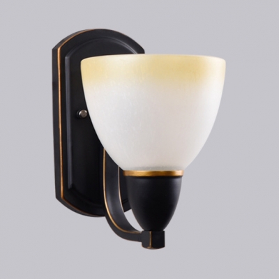 Bowl Shade Sconce Light 1 Light Simple Style Glass Metal Wall Light in Black for Bedroom Stair