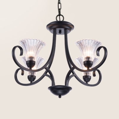 Clear Glass Bell Chandelier 4/6/8 Lights American Rustic Pendant Light in Black for Bedroom