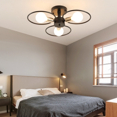 Creative Ring Semi Flush Light Metal 3/6/9 Lights Black Ceiling Lamp for Living Room