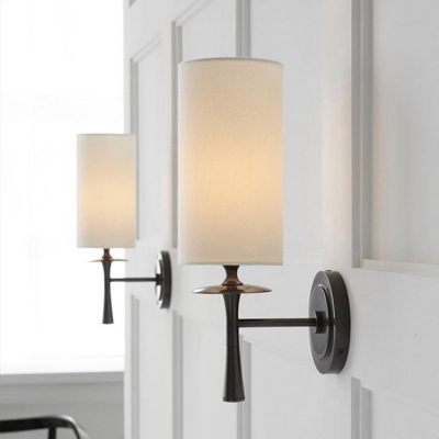 Cylinder Shade Bedroom Wall Light Glass Metal 1 Light Traditional Sconce Light in Black/Brass