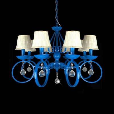 Fabric Tapered Shade Chandelier 5/6/8 Lights Traditional Suspension Light with Clear Crystal for Hotel