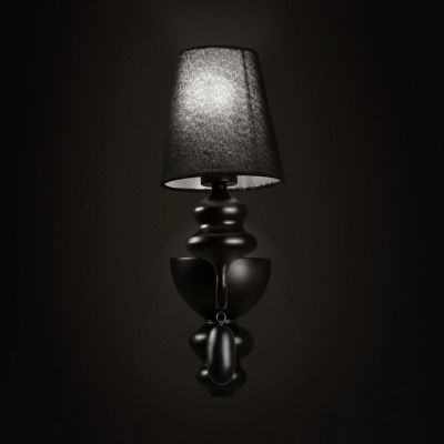 Fabric Tapered Shade Sconce Lamp 1 Light Traditional Wall Light in Black for Bedroom Hotel Foyer