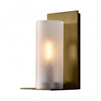 Frosted Glass Metal Cylinder Wall Lamp 1 Light Contemporary Sconce Light in Black/Brass