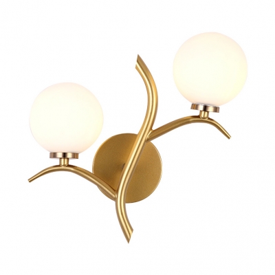 Frosted Glass Metal Wall Sconce 2 Light Globe Shade Modern Wall Lamp in Gold/Black for Bedroom Hallway