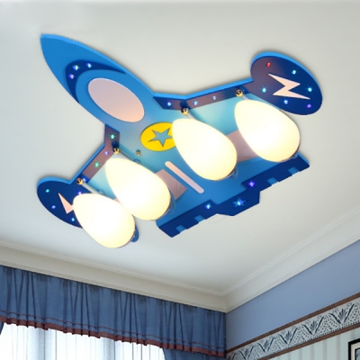 Girl Boy Bedroom LED Light Fixture Creative Plane Shape Metal Glass Ceiling Mount Light