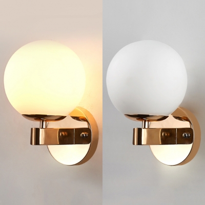 Globe Shade Bathroom Sconce Light Frosted Glass Metal 1 Light Simple Style Wall Light in Gold/Chrome