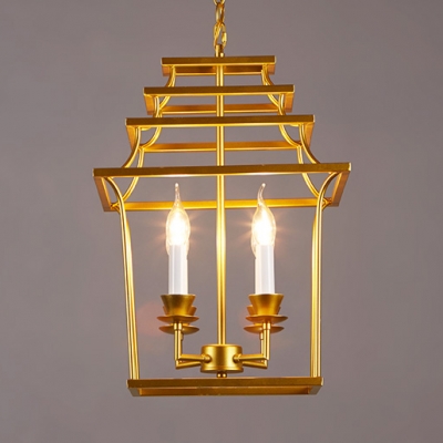 Gold Candle Chandelier Light 4 Lights Industrial Metal Pendant Lighting for Living Room