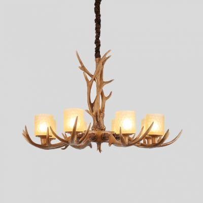 Height Adjustable Antlers Chandelier 4/6/8/12 Lights Antique Style Hanging Light with Cylinder Shade
