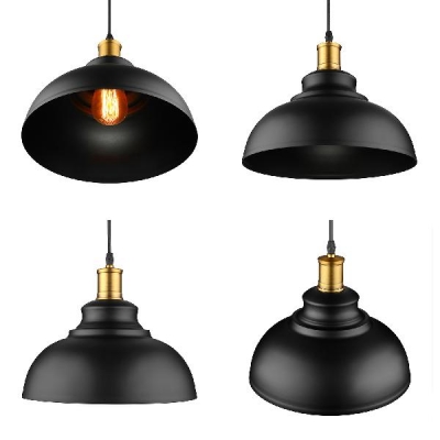Domed Shape Living Room Pendant Lighting Metal 1 Light Antique Style Plug In Hanging Light in Black