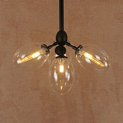 Industrial Oval Hanging Ceiling Light 4 Lights/5 Lights Clear Glass Chandelier Lighting in Black
