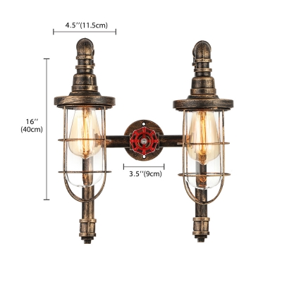 Industrial Wall Sconce Nautical Style with Bronze Metal Cage Frame and Clear Glass Shade