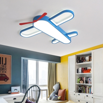 Lovely Plane Shade Flush Mount Light Metal and Acrylic White/Third Gear/Stepless Dimming Light Fixture for Kids Room