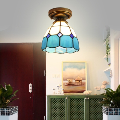 Mediterranean Style Cone Ceiling Light White/Clear Glass Flush Light for Bathroom