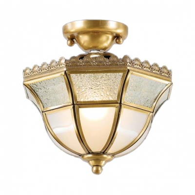 One Light Conical Ceiling Light Vintage Style Glass Semi Flush Mount Light for Bedroom