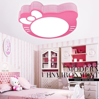 Pink Kitty Shape LED Ceiling Mount Light White Lighting/Stepless Dimming Flush Mount Light for Girls Bedroom