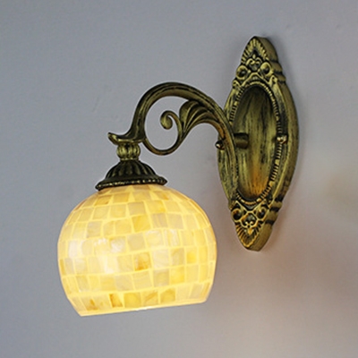 Restaurant Shop Bowl Shade Wall Lamp Glass and Shell Rustic Style Colorful/White Sconce Light