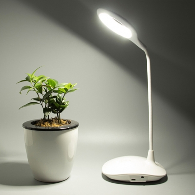 Round Shape White Desk Lighting with USB Charging Port and Touch Sensor 3W Gooseneck LED Desk Lamp for Office